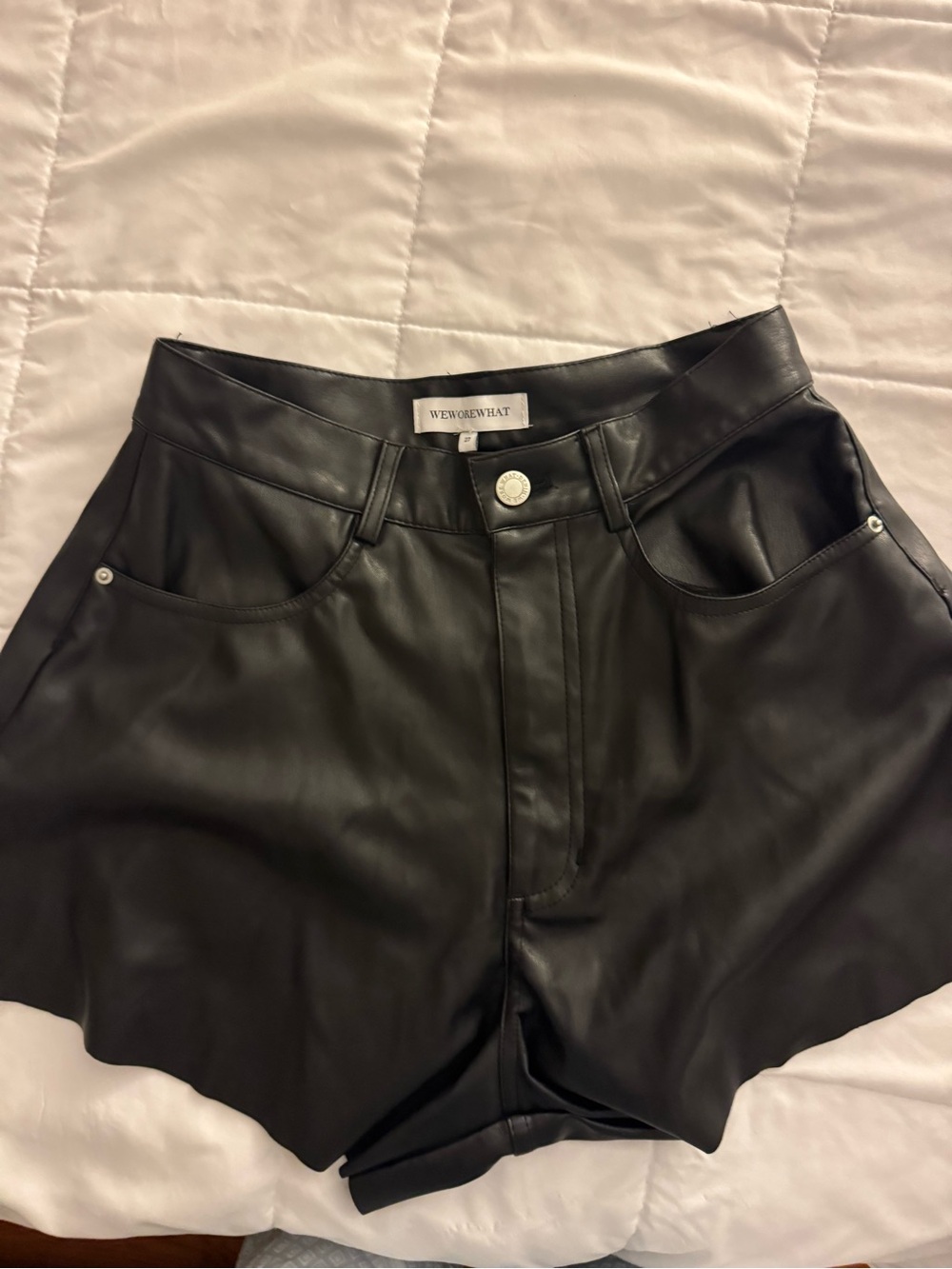 WeWoreWhat Black Faux Leather High-Rise Shorts